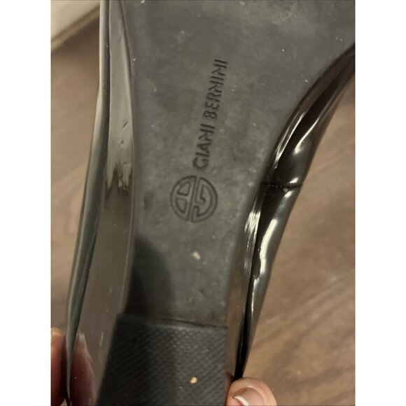 giani bernini Patent Solid Black Medium Wedge Heels Pumps Round Toe Memory Foam - Picture 6 of 6